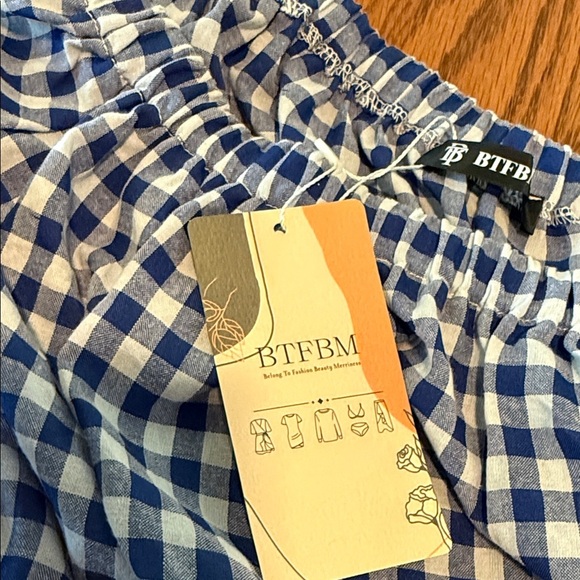 NWT BTFBM Blue Gingham Off-Shoulder  Elastic Waist Women’s Maxi Dress SZ XL - Picture 2 of 16